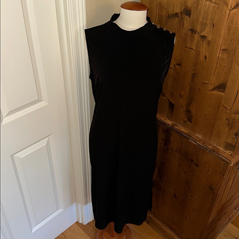 MICHAEL Michael Kors Black Sleeveless Midi Dress with Shoulder Buttons